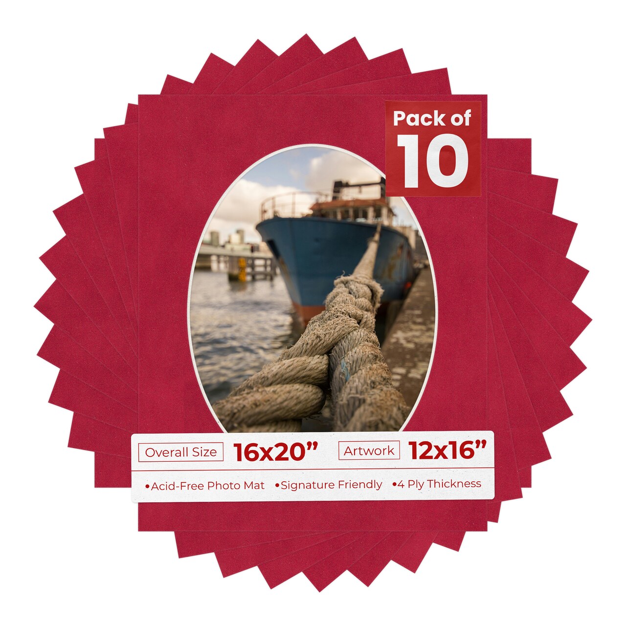 Red Suede Mat Board for 16x20 Frames - Oval Opening for 12x16 Photos